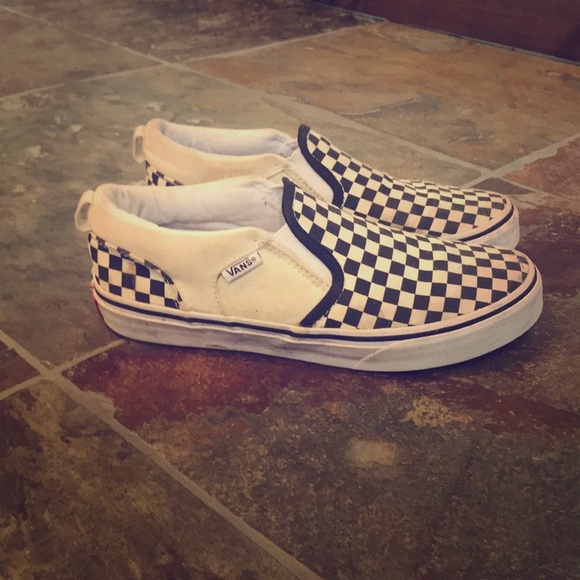 kids checkered vans slip ons